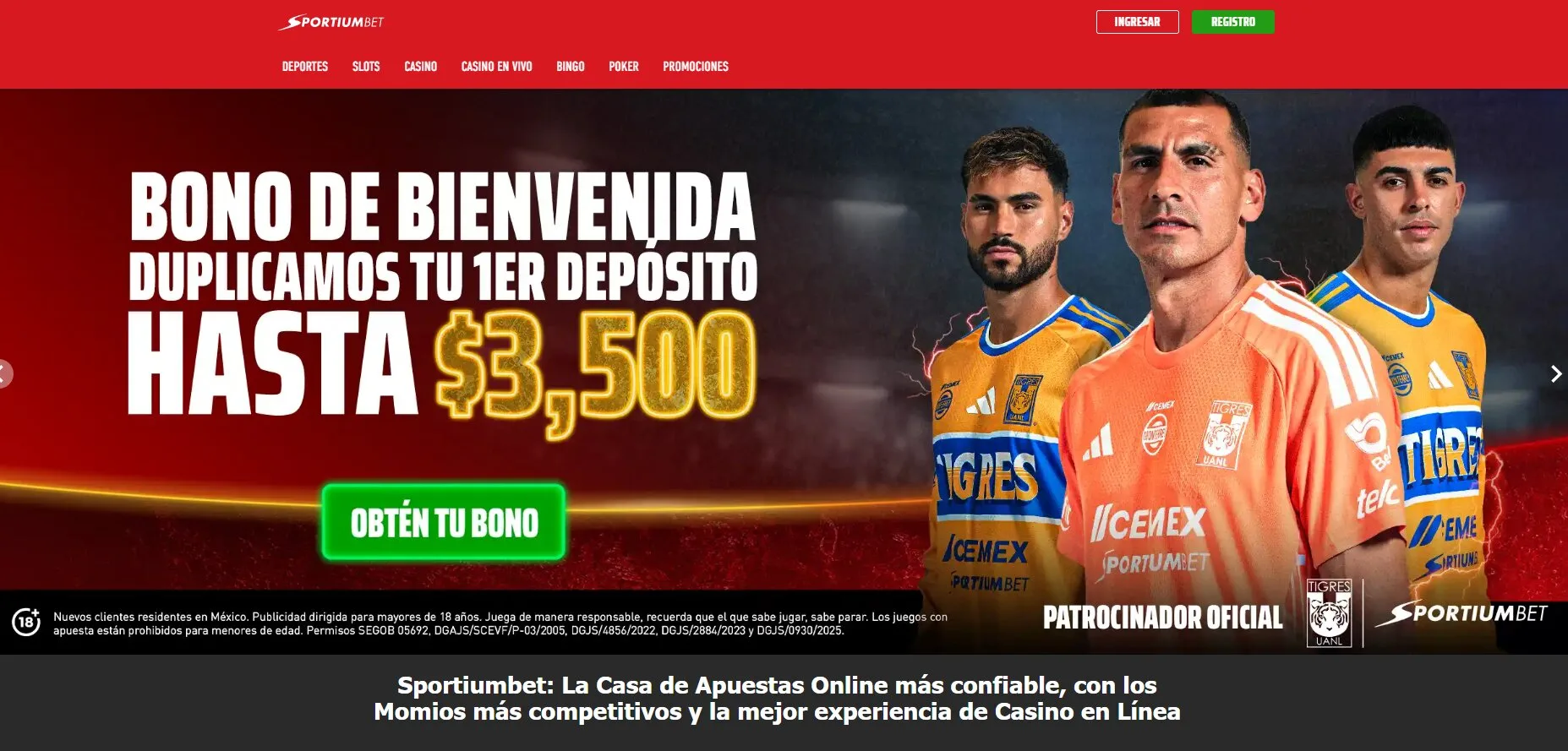 Bono de bienvenida apuestas TIGRES Sportiumbet