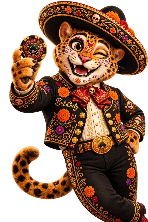 Don Beto, la mascota jaguar de BetsOnly, caracterizado de Día de Muertos