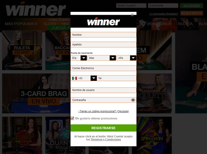 Winner Casino Online Bono 3600MXN🥇